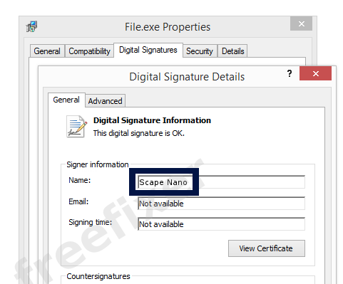 Screenshot of the Scape Nano certificate